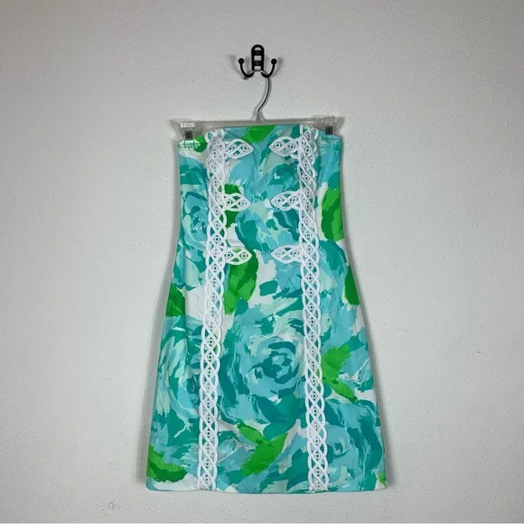Lilly Pulitzer Tansy Mini Summer Dress Strapless Blue Green NWT Sz 00 - Picture 3 of 12